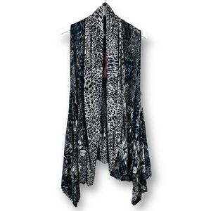 Mechant animal and floral print‎ sheer sleeveless kimono vest NWT size XL